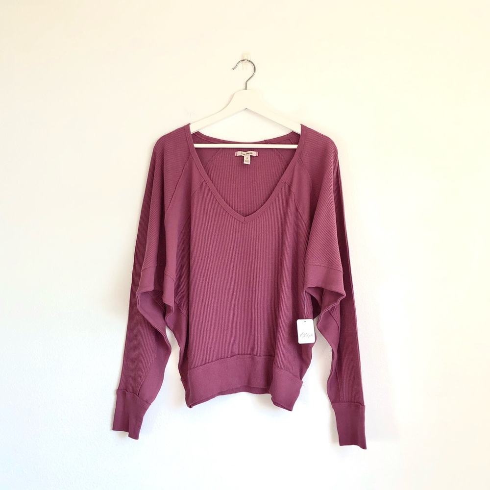 NWT Free People Santa Clara Waffle Knit Thermal Dolman Top | Mulberry Size Small